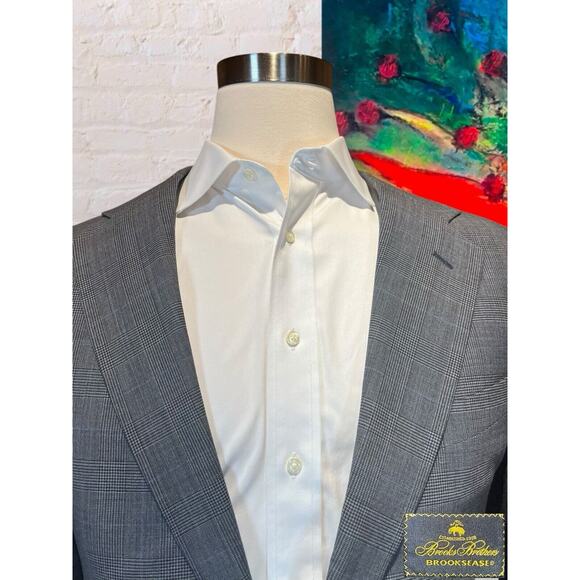 Brooks Brothers Brooksease 43R 38x28+ Gray Blue Plaid 2 Piece Suit Jacket Pants - Picture 2 of 16